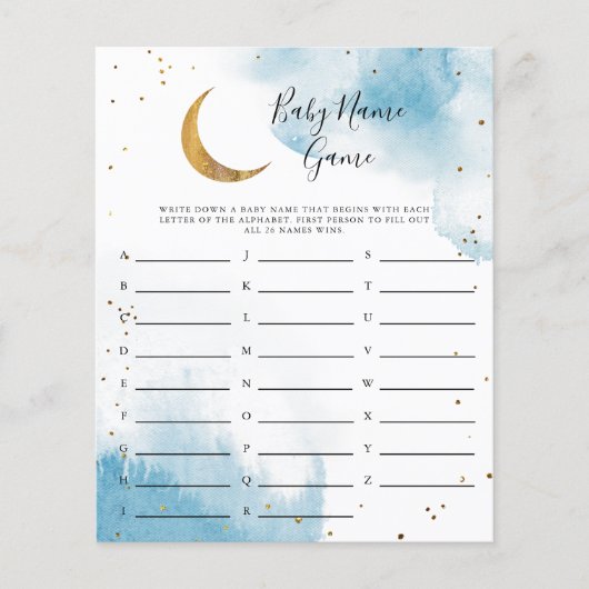 Blue Moon Baby Name Shower Game (Voorkant)
