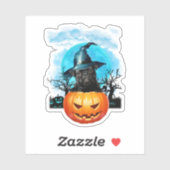 Blue Moon Black Witch Pumpkin Halloween Sticker (Vel)