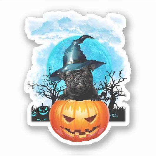 Blue Moon Black Witch Pumpkin Halloween Sticker (Voorkant)