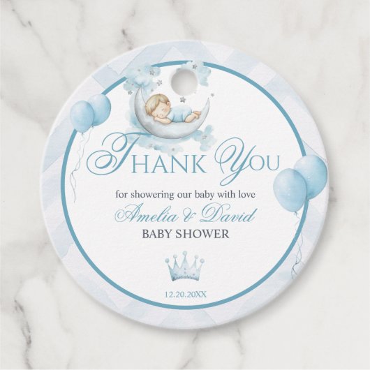 Blue Moon & Crown Little Prince Baby Shower Bedankjes Labels (Voorkant)