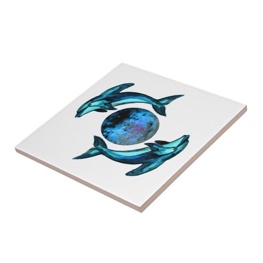 Blue Moon Dolphins Tegeltje (Zijkant)