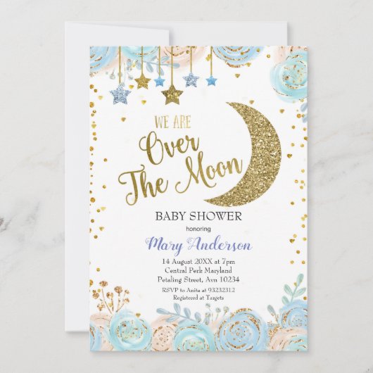 Blue Moon en Star Baby shower Kaart (Voorkant)