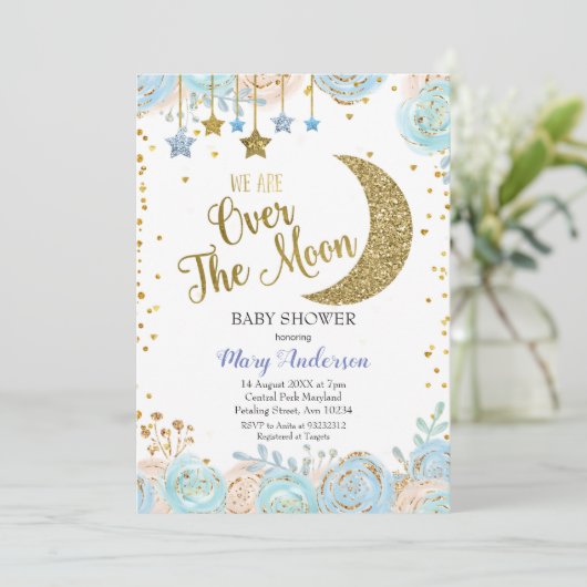 Blue Moon en Star Baby shower Kaart (Staand voorkant)