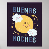 Blue Moon en Stars Nursery Art in Spaans Poster (Voorkant)