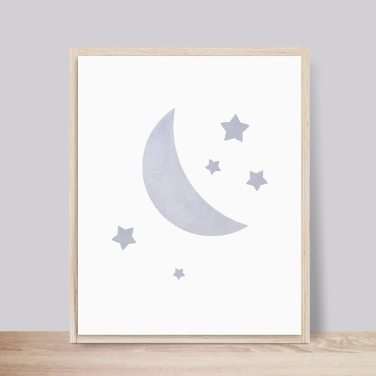 Blue Moon en Stars Nursery Poster