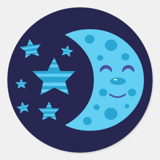 Blue Moon en Striped Stars Ronde Sticker (Voorkant)