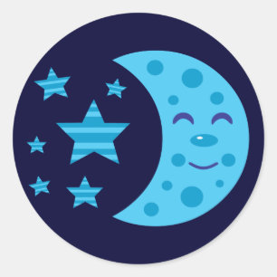 Blue Moon en Striped Stars Ronde Sticker