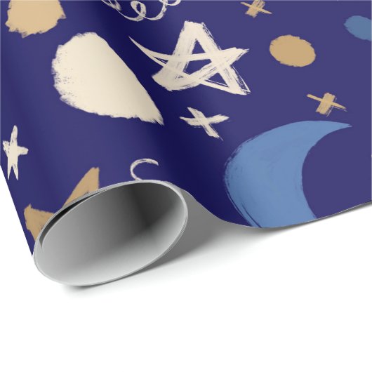 Blue Moon Festival Naadloos Patroon Cadeaupapier (Rol Hoek)