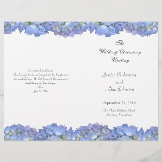 Blue Moon Folded Floral Wedding Program Sjabloon (Voorkant)