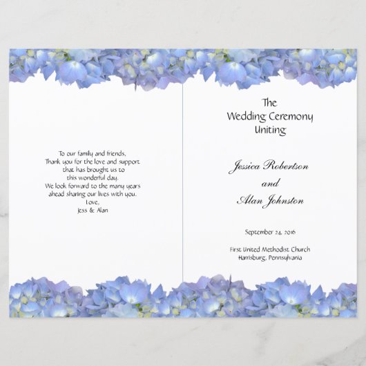 Blue Moon Folded Hydrangea Wedding Programme (Voorkant)