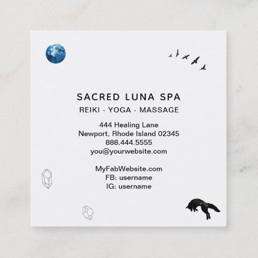 *~* Blue Moon Fox Leaping Pine Tree Cosmic Vierkante Visitekaartje (Achterkant)