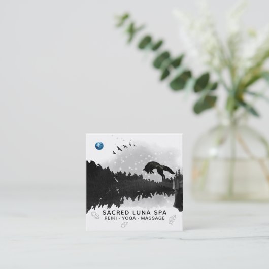 *~* Blue Moon Fox Leaping Pine Tree Cosmic Vierkante Visitekaartje (Staand voorkant)