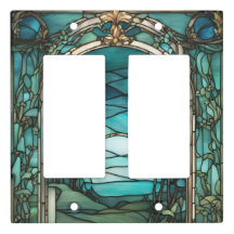 Blue Moon Glas in lood dubbele rocker lichtschakel