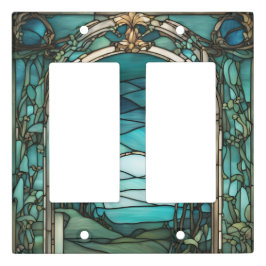 Blue Moon Glas in lood dubbele rocker lichtschakel