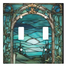 Blue Moon Glas in lood dubbele toggle lichtschakel