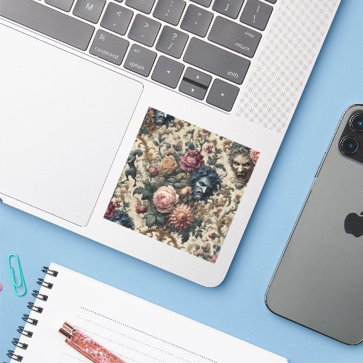 Blue Moon Grimoire – Gothic Victorian Sticker (Laptop met iPhone)