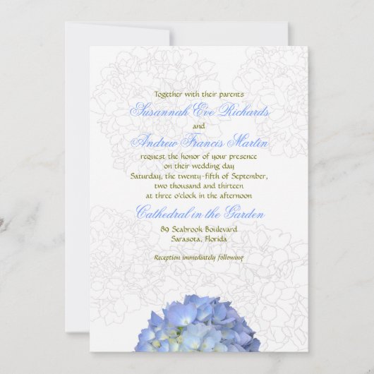 Blue Moon Hydrangea Wedding Invitation Kaart (Voorkant)