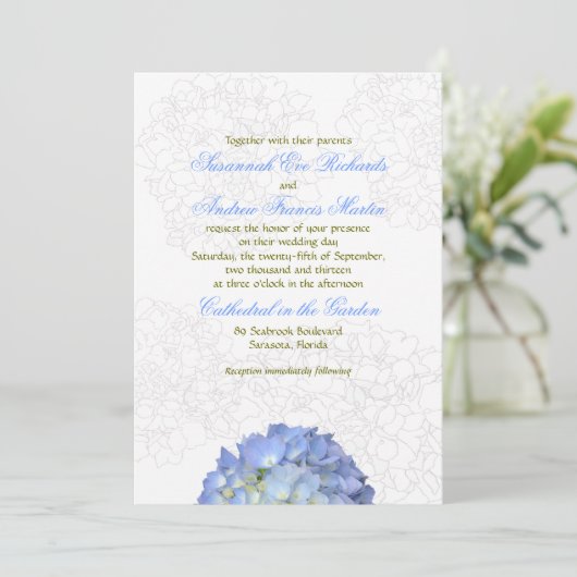 Blue Moon Hydrangea Wedding Invitation Kaart (Staand voorkant)