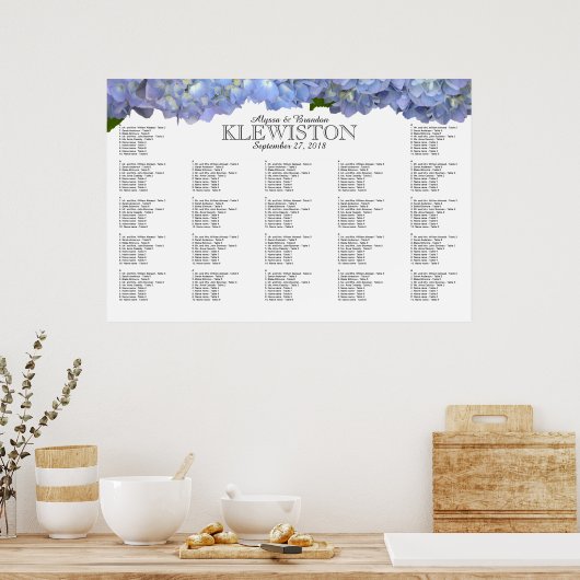 Blue Moon Hydrangea Wedding Seding Chart Poster (Keuken)
