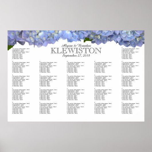 Blue Moon Hydrangea Wedding Seding Chart Poster (Voorkant)