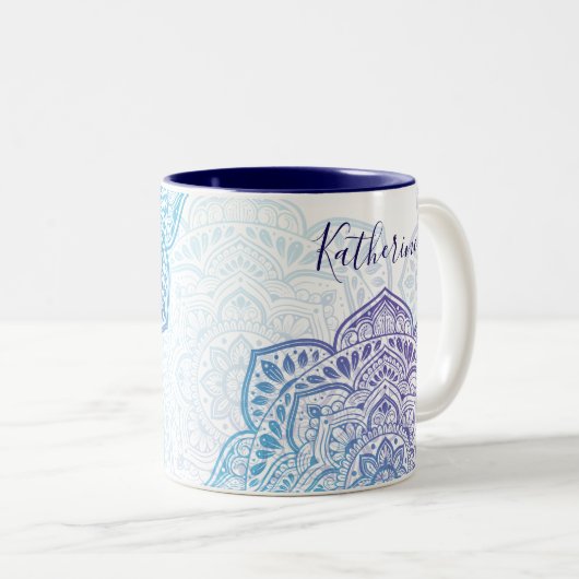 Blue Moon Mandala Mug Tweekleurige Koffiemok (Voorkant rechts)