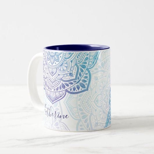 Blue Moon Mandala Personalized Mug Tweekleurige Koffiemok (Voorkant links)