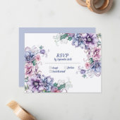 Blue Moon on Flower (achterkant): Wedding RSVP Kaa Notitiekaartje (Voorkant / Achterkant in situ)