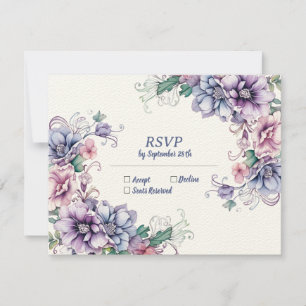 Blue Moon on Flower (achterkant): Wedding RSVP Kaa Notitiekaartje