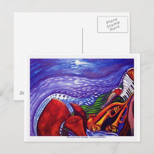 Blue Moon Over Chicago POST CARD Briefkaart (Voorkant / Achterkant)