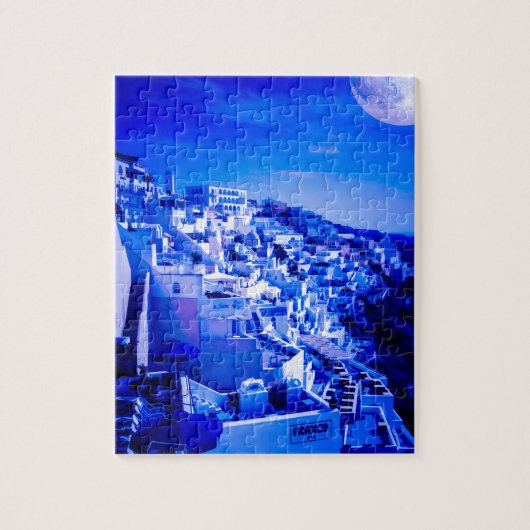 Blue Moon Over Fira Santorini Legpuzzel (Verticaal)