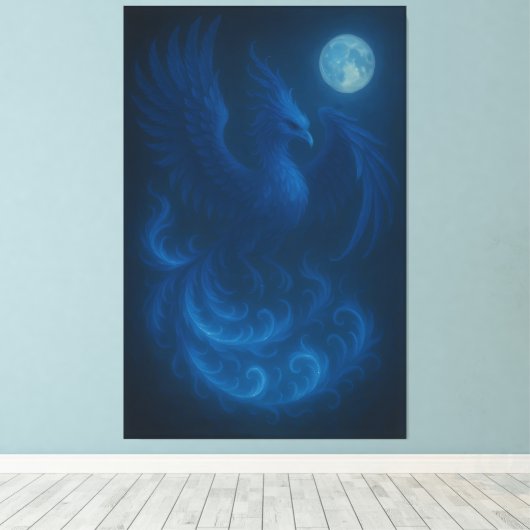 Blue Moon Phoenix · Fine Art Canvas Print (Insitu (Houten vloer))