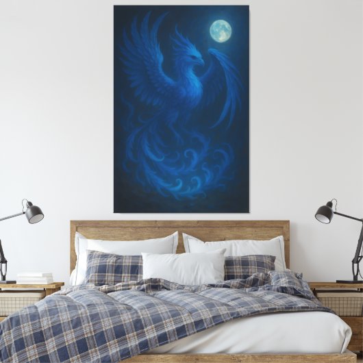 Blue Moon Phoenix · Kunstcanvasprint Canvas Afdruk (Insitu (Slaapkamer))