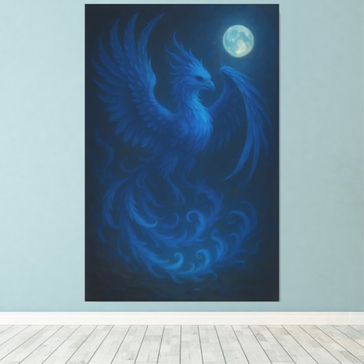 Blue Moon Phoenix · Kunstcanvasprint Canvas Afdruk (Insitu (Houten vloer))