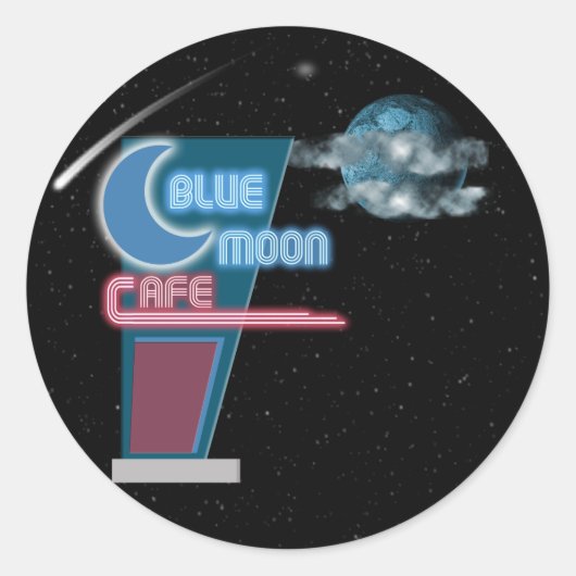 Blue Moon Retro Cafe Ronde Sticker (Voorkant)