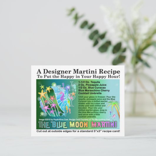 Blue Moon Tropical Martini Recipe Kaart Briefkaart (Staand voorkant)