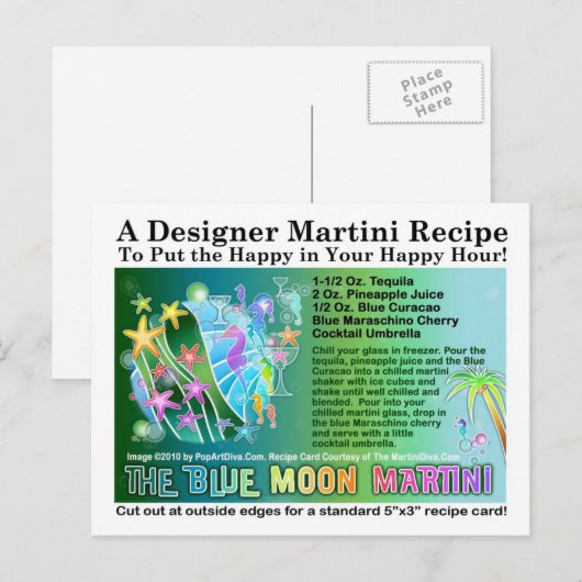 Blue Moon Tropical Martini Recipe Kaart Briefkaart (Voorkant / Achterkant)