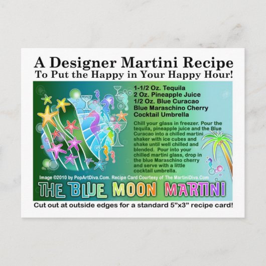 Blue Moon Tropical Martini Recipe Kaart Briefkaart (Voorkant)