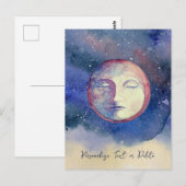 Blue Moon Waterverf Schattige Witchy Celestial Briefkaart (Voorkant / Achterkant)