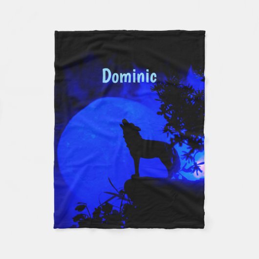 Blue Moon Wolf Fleece Blanket Deken (Voorkant)