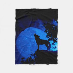 Blue Moon Wolf Fleece Blanket Deken