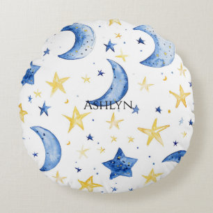 Blue Moons Gold Stars Rond Kussen