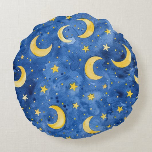 Blue Moons Gold Stars Rond Kussen (Achterkant)