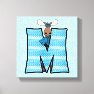 Blue Moose Monogram BIG Letter M Canvas Afdruk