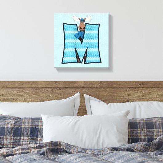 Blue Moose Monogram BIG Letter M Canvas Afdruk (Insitu (Slaapkamer))