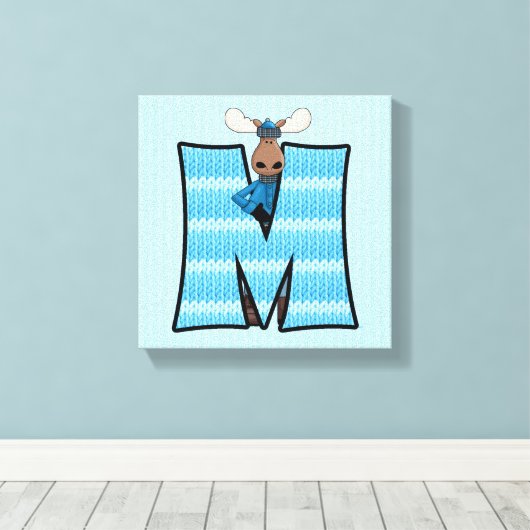 Blue Moose Monogram BIG Letter M Canvas Afdruk (Insitu (Houten vloer))