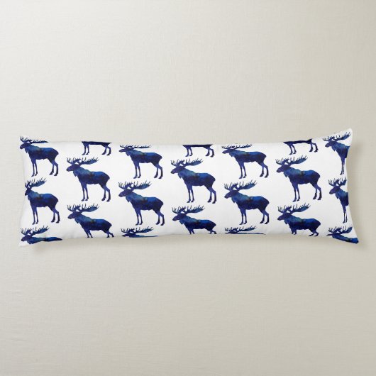 Blue Moose Silhouette Pattern Lichaamskussen (Achterkant)