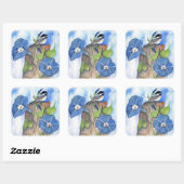 Blue Morning Glories en Chickade Vierkante Sticker (Vel)