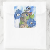 Blue Morning Glories en Chickade Vierkante Sticker (Tas)