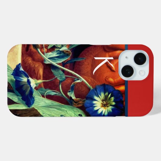 BLUE MORNING GLORIES FLORAL MONOGRAM Case-Mate iPhone CASE (Achterkant (horizontaal))
