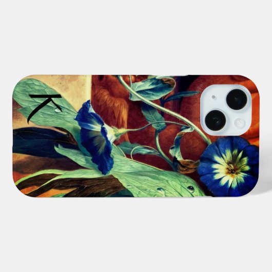 BLUE MORNING GLORIES FLORAL MONOGRAM Case-Mate iPhone CASE (Achterkant (horizontaal))